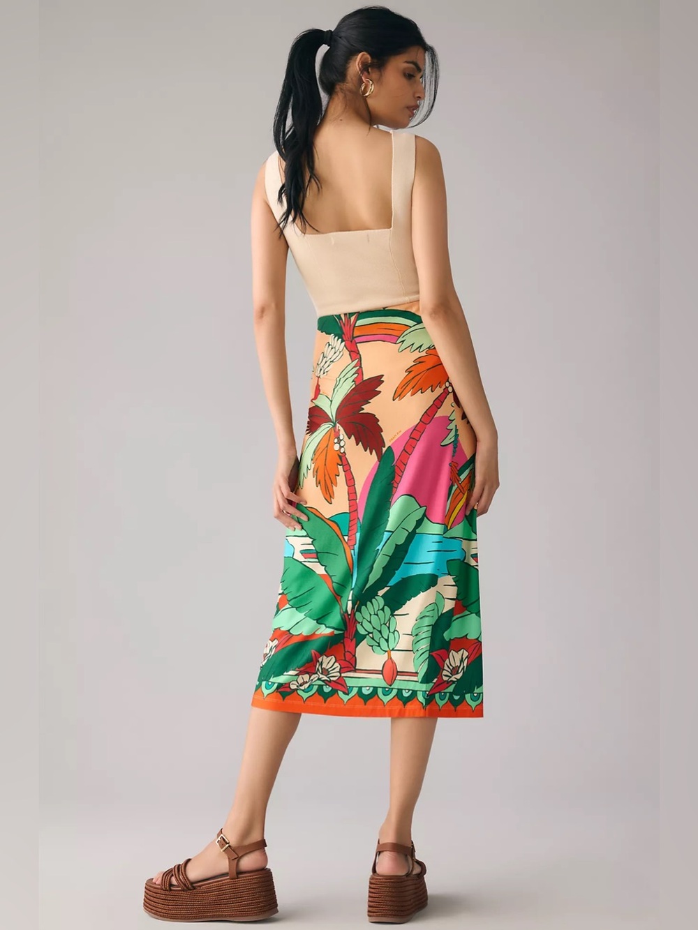 Farm Rio × Anthropologie Printed Wrap MIDI Skirt – Size S - Picture 3 of 10